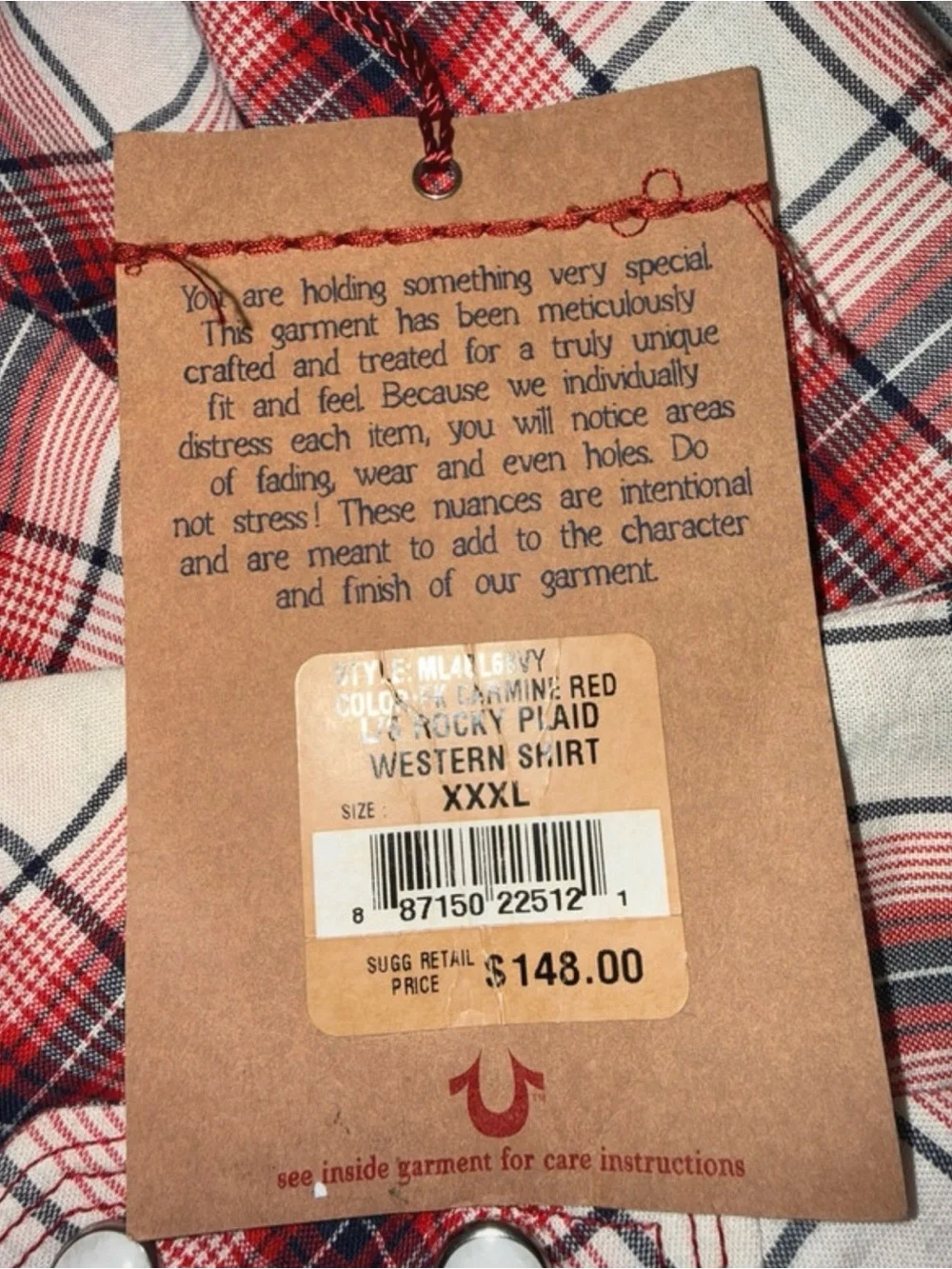 True Religion Red and White Plaid Button-Down Shirt